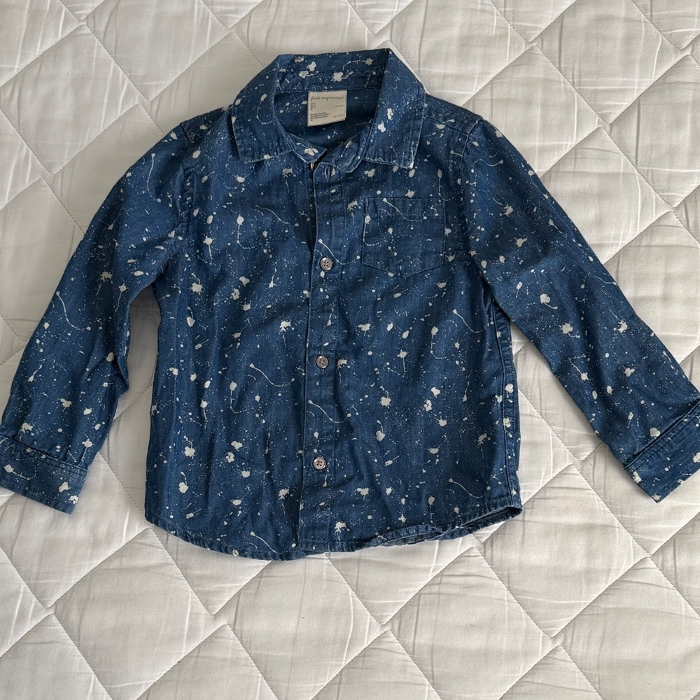First Impressions Navy Splatter Kids Button Down Shirt size 3T